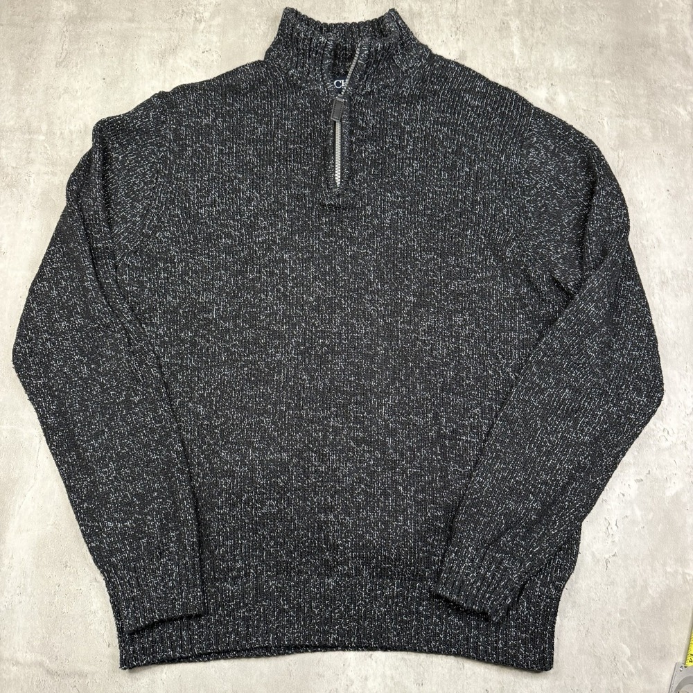 Chaps Ralph Lauren Speckled Black 1/4 Zip Knit Sweater Pullover Men's Medium